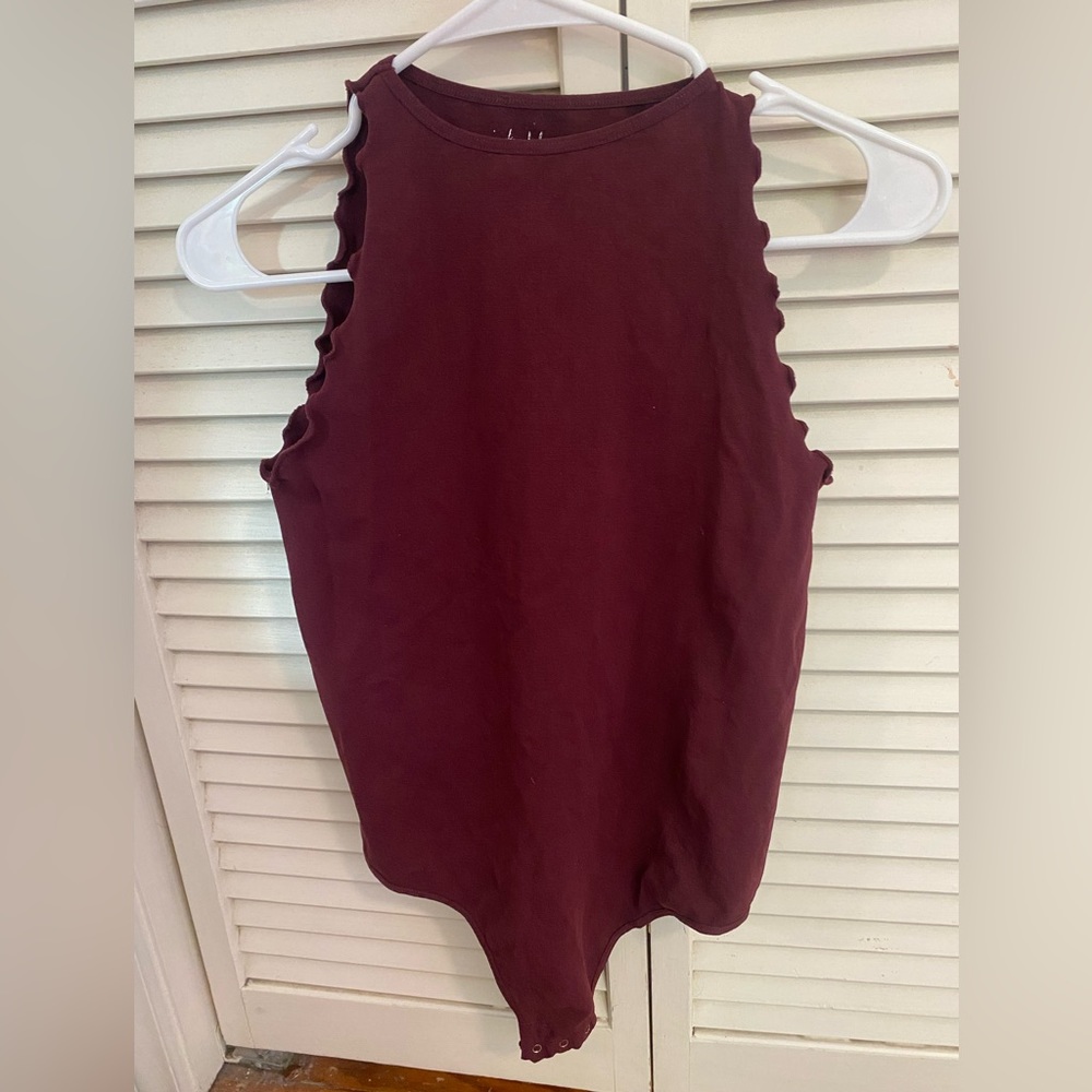 Free People Intimately Ruffled Maroon Bodysuit